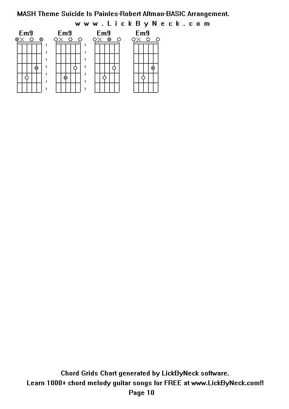 Chord Grids Chart of chord melody fingerstyle guitar song-MASH Theme Suicide Is Painles-Robert Altman-BASIC Arrangement,generated by LickByNeck software.